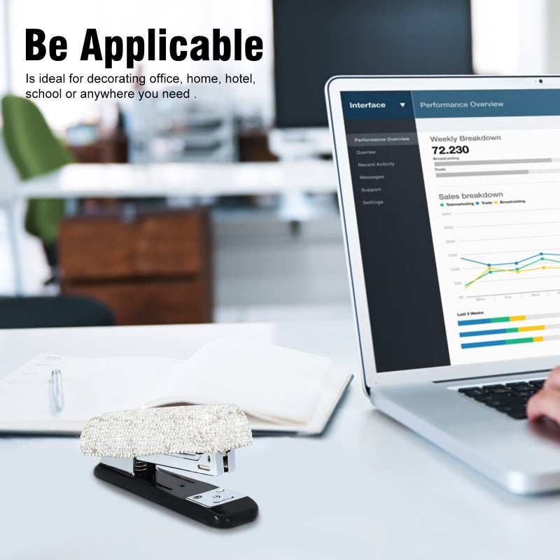 KEYPOWER دباسة لامعة يدوية الصنع من كريستال الماس للمكتب أو المدرسة أو المنزل (لون أبيض وAB)  - Image 4